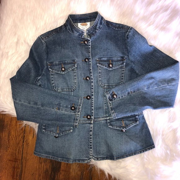 band collar denim jacket